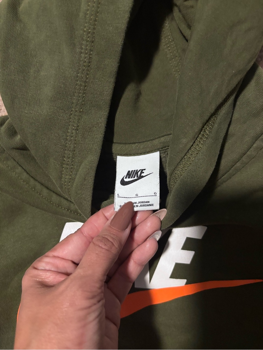 Nike Olive Green Windbreaker Hoodie with Orange Swoosh